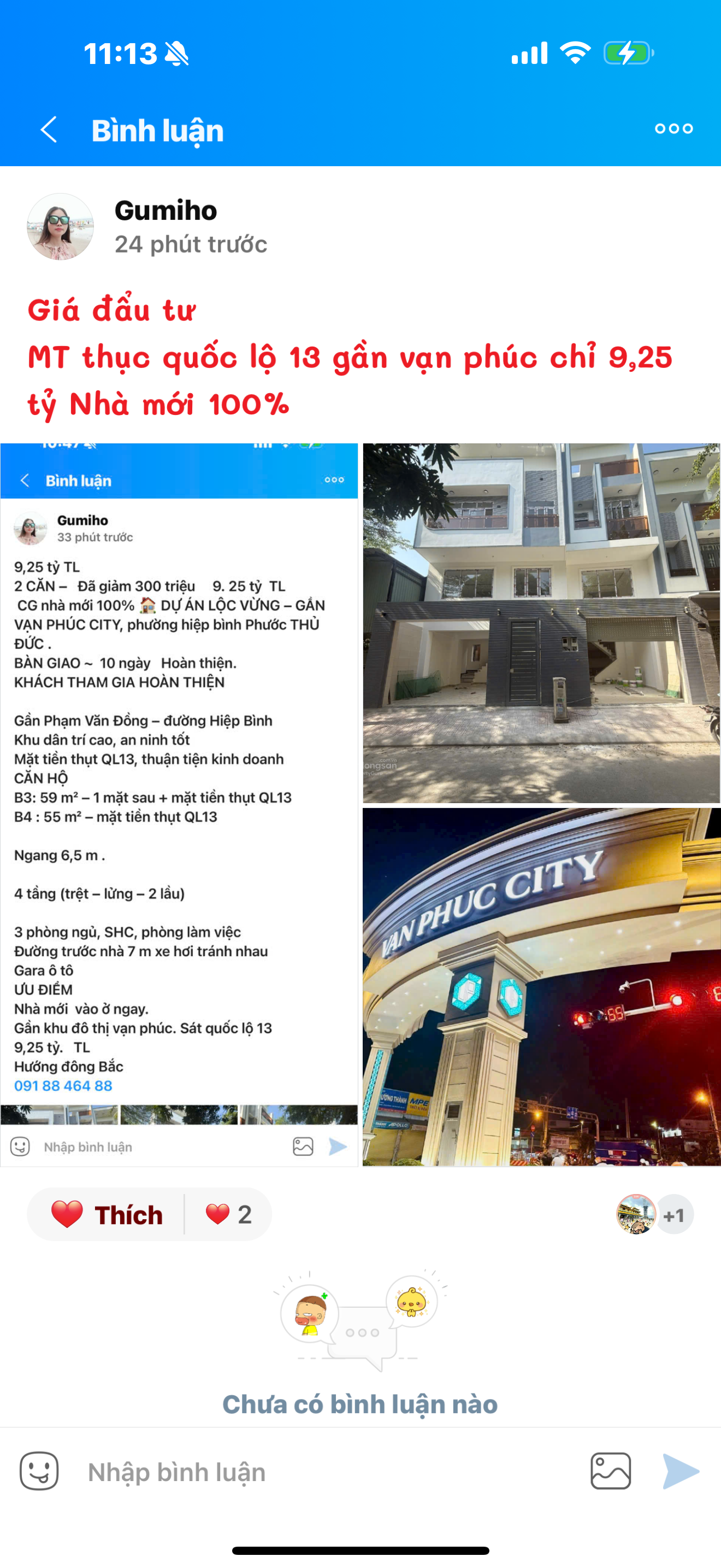 Giảm300 tr 9,25 tỷ Giá đẩu tư hiếm MT thục quốc lộ 13 gần vạn phúc mới 100% Đinh thị thi 59m2 4 T