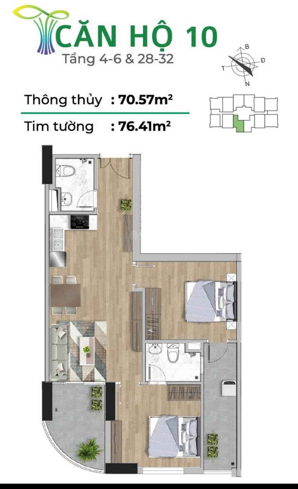 Bán căn hộ chung cư Tecco Elite City, 2 tỷ, 68 m2, 2PN, 2WC