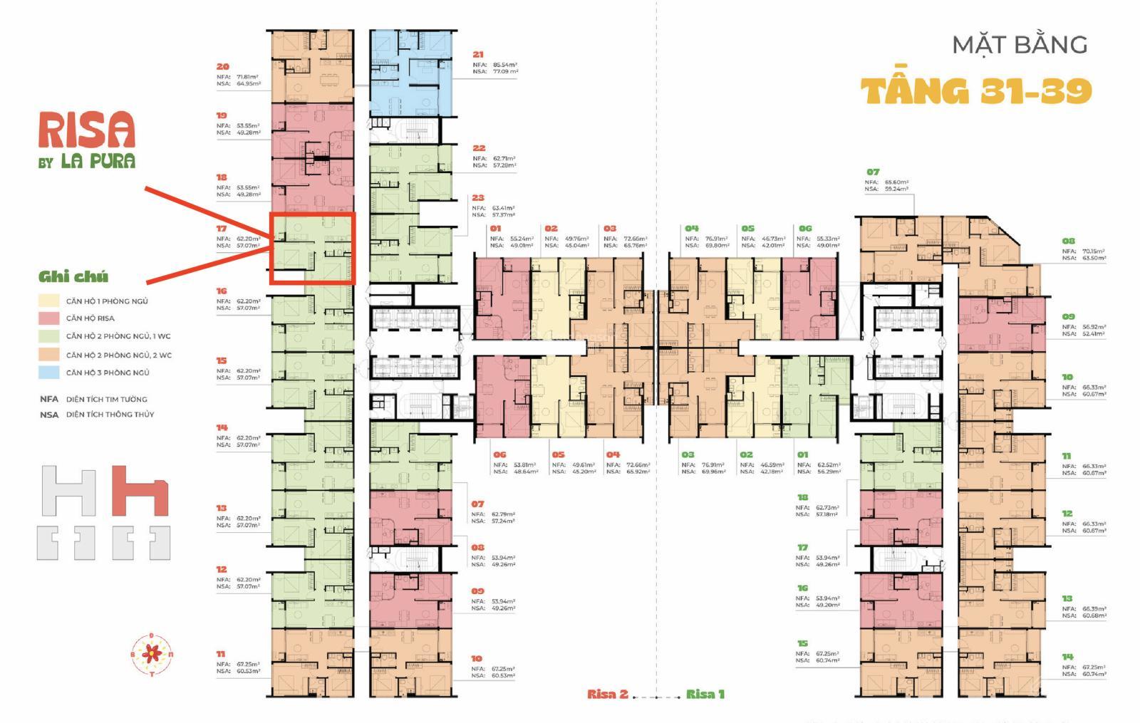 Duy nhất căn giá rẻ 2PN 1WC DT 62,2m2 tầng cao, view nội khu thoáng. Tặng 5 chỉ vàng. LH 0938 656 ***