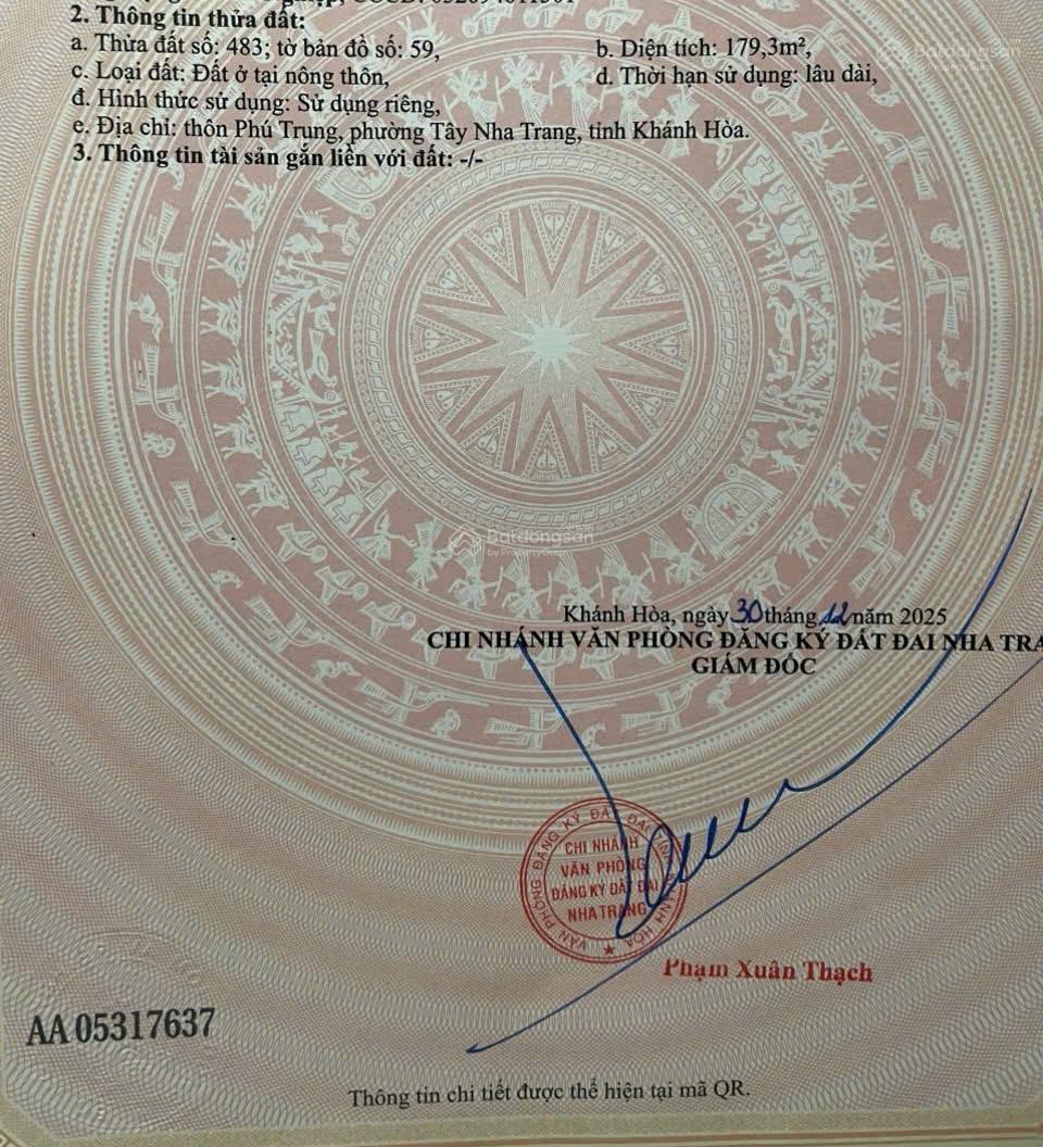 Bán đất mặt tiền Phú Trung, P. Tây Nha Trang (Vĩnh Thạnh), ngang 8,13 m, 179 m2 full thổ, đầu tư.