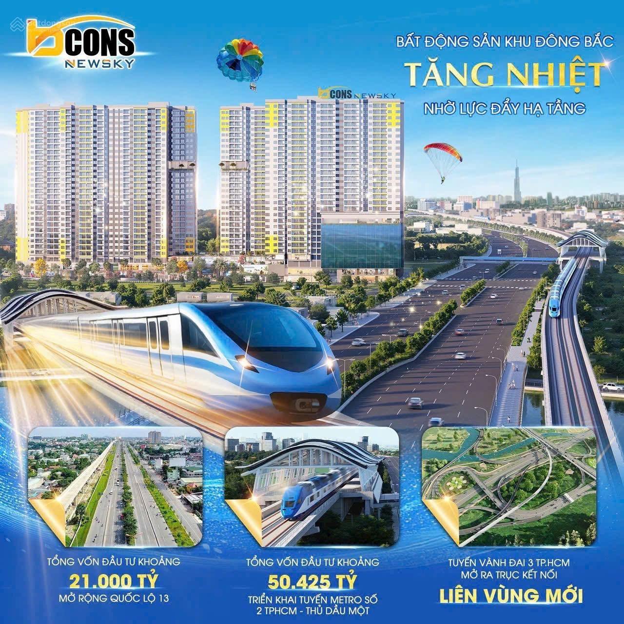 Căn hộ Bcons Newsky QL13 3PN 3WC 98m2 giá gốc CĐT thanh toán 5%