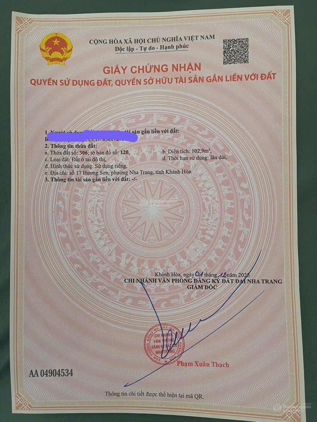 Bán lô đất mặt tiền 17m Hương Sơn phường Phước Hoà Nha Trang ngang 8,5m giá đầu tư