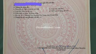 Bán lô đất mặt tiền 17m Hương Sơn phường Phước Hoà Nha Trang ngang 8,5m giá đầu tư