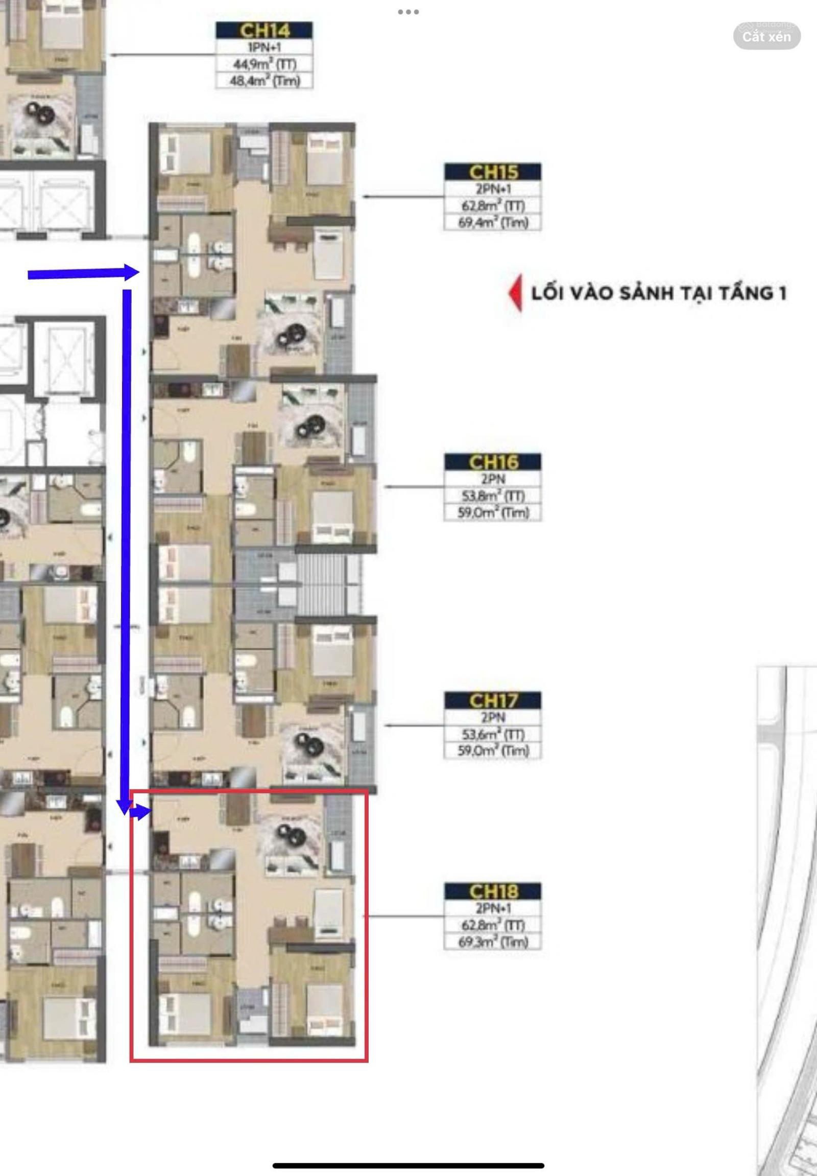 Bán căn hộ số 18 tòa BS7 loại 2PN+1 diện tích 69m² trực tiếp từ CĐT, tòa đẹp đầy đủ tiện ích dưới