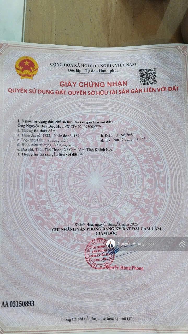 Đất trung tâm Cam Đức 96,7m² full thổ cư, khu giữ lại an toàn, giá chỉ 1,3 tỷ. Mé đầm đảo trí tuệ