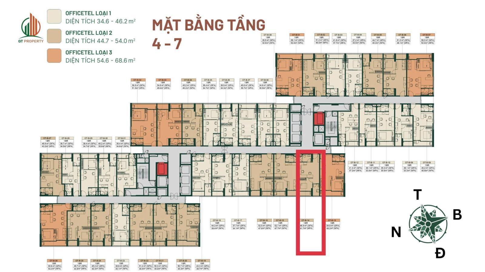 Chuyển nhượng gấp officetel Happy One Mori căn đẹp 46.9m2 giá round siêu hời: Chỉ 1 tỷ 738 full VAT