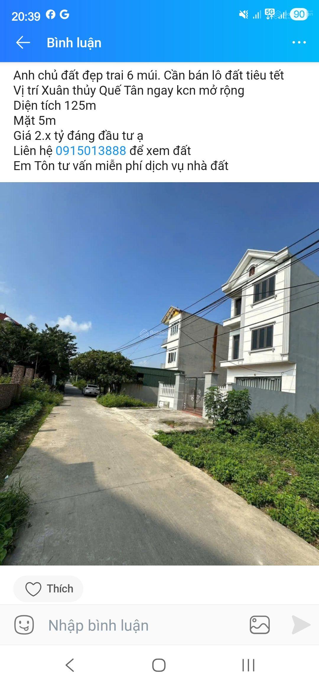 Anh chủ đất đẹp trai 6 múi. Cần bán lô đất tiêu Tết. Vị trí Xuân Thủy Quế Tân ngay KCN mở rộng