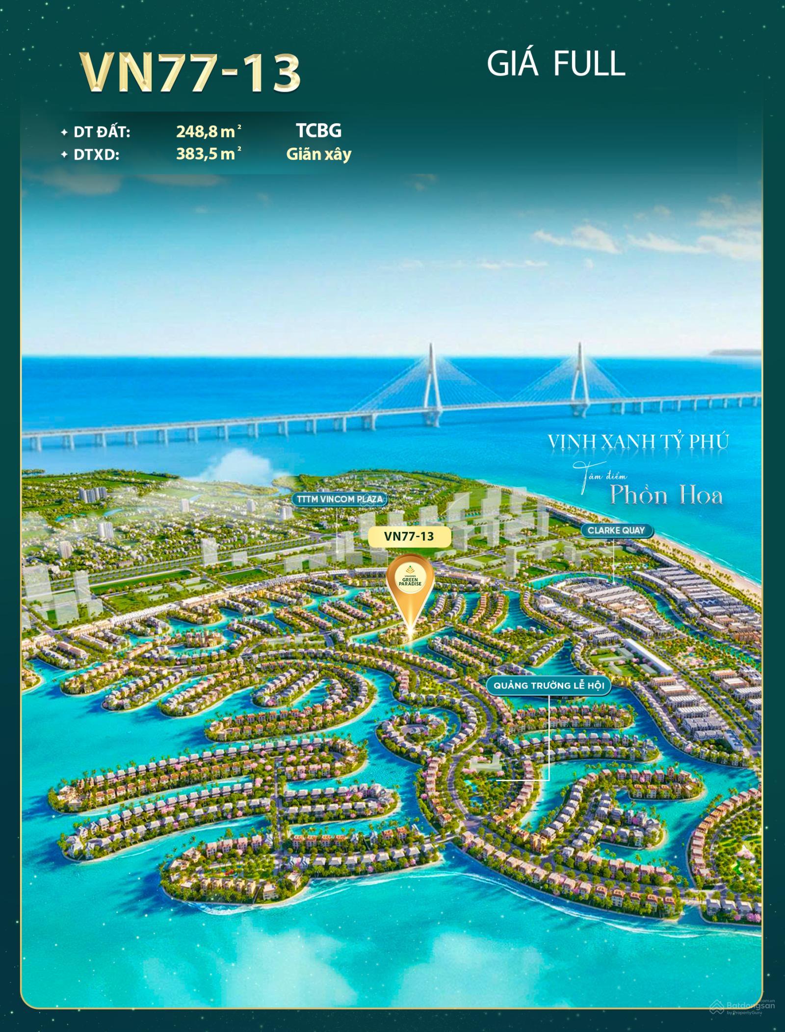 Gấp VN77-1x mặt biển sau nhà, Dtich 250m2 giá 24 tỷ thanh toán chậm, giá đợt đầu nên rất tốt