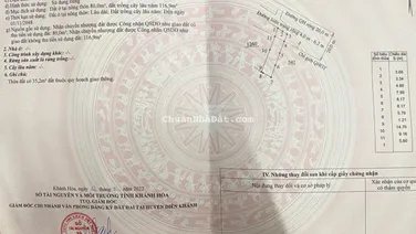 Đất Diên Khánh mặt tiền đường nhựa 6m dt 197m2 ngang 7m ở Trung tâm Diên Phước