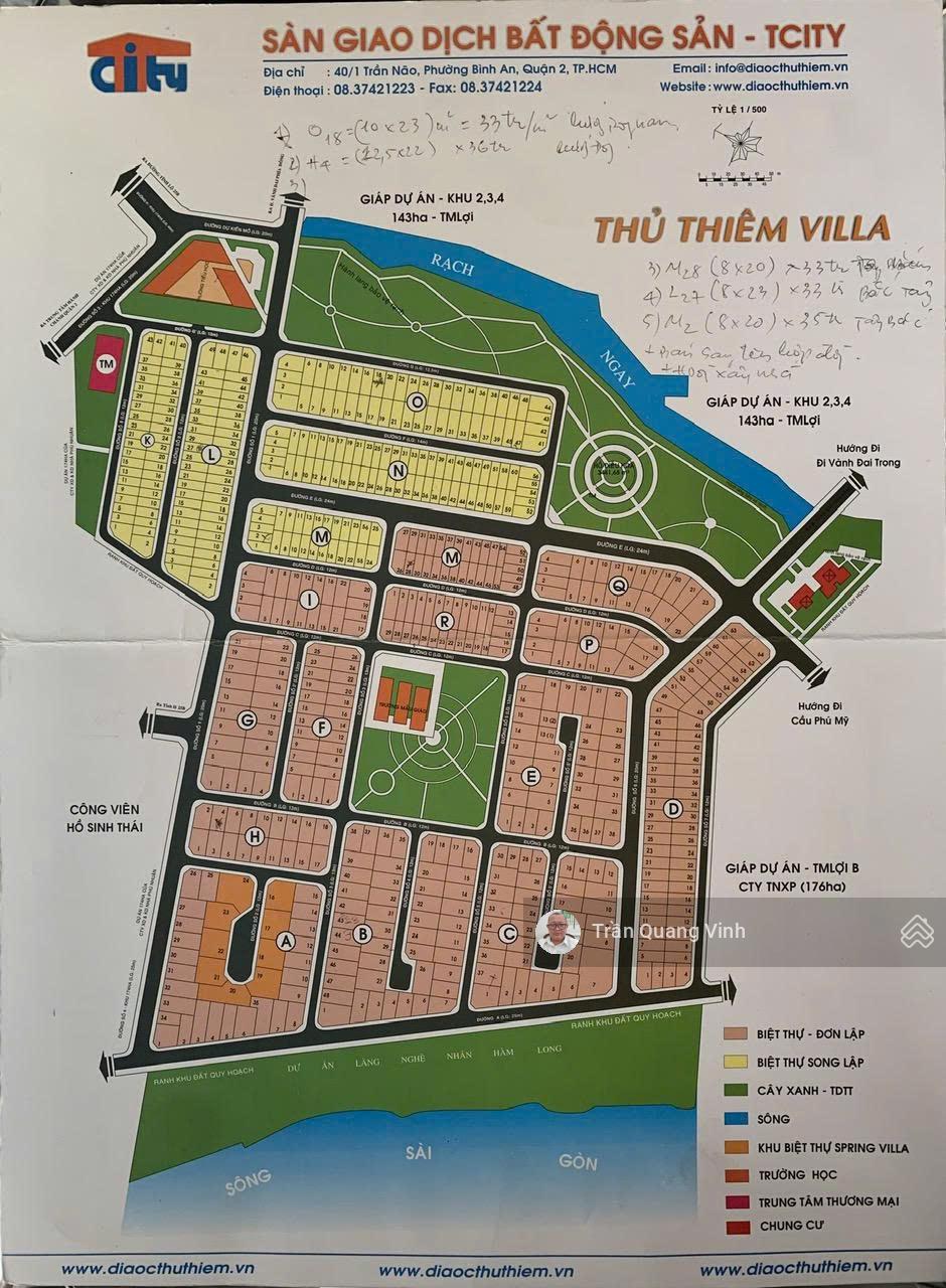 Bán đất ( 8mx23m, Lô L ) khu dân cư Thủ Thiêm Villa