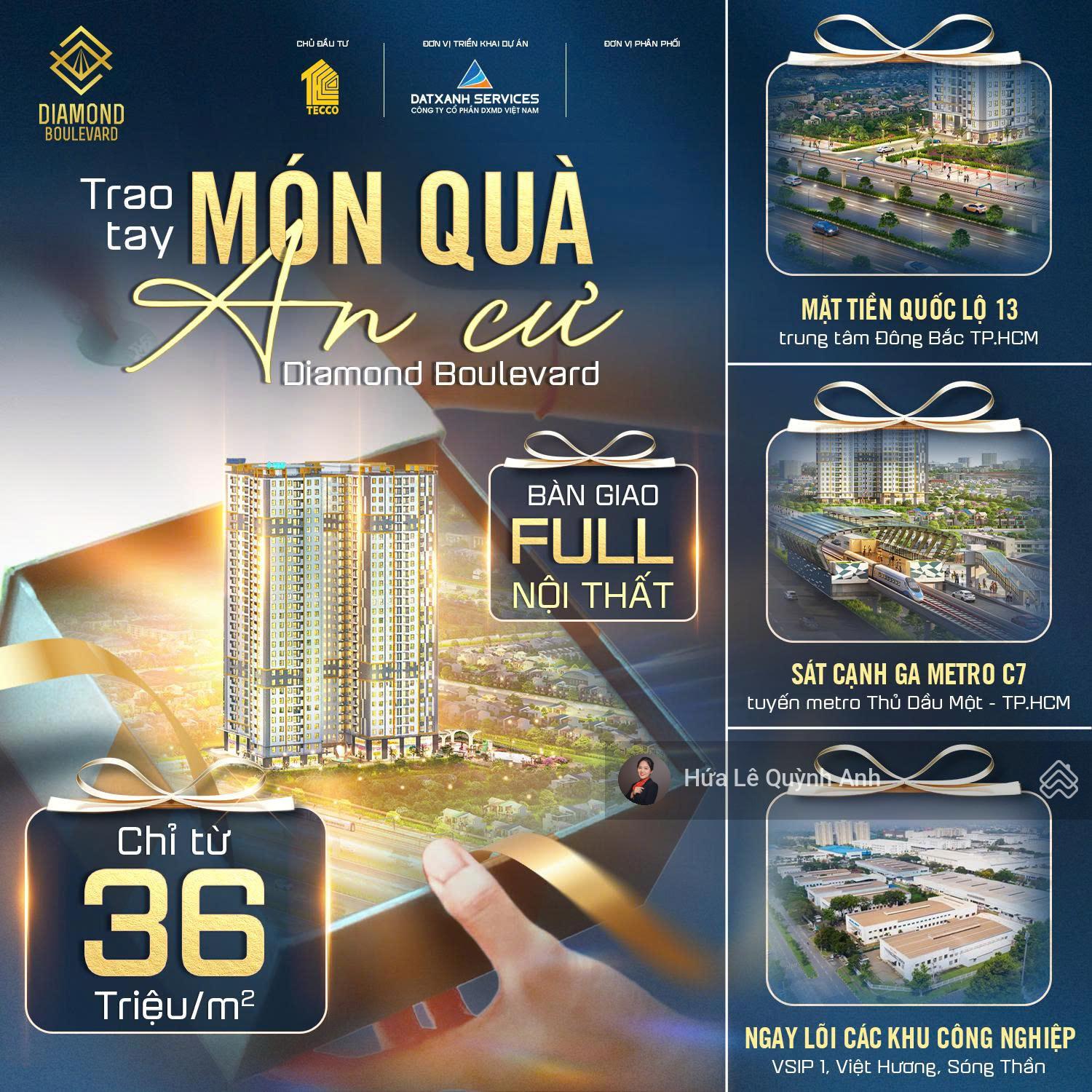 Căn hộ 2PN Diamond Boulevard giá từ 35tr/m²  Chỉ 10% ký HĐMB, nhận nhà sau Tết