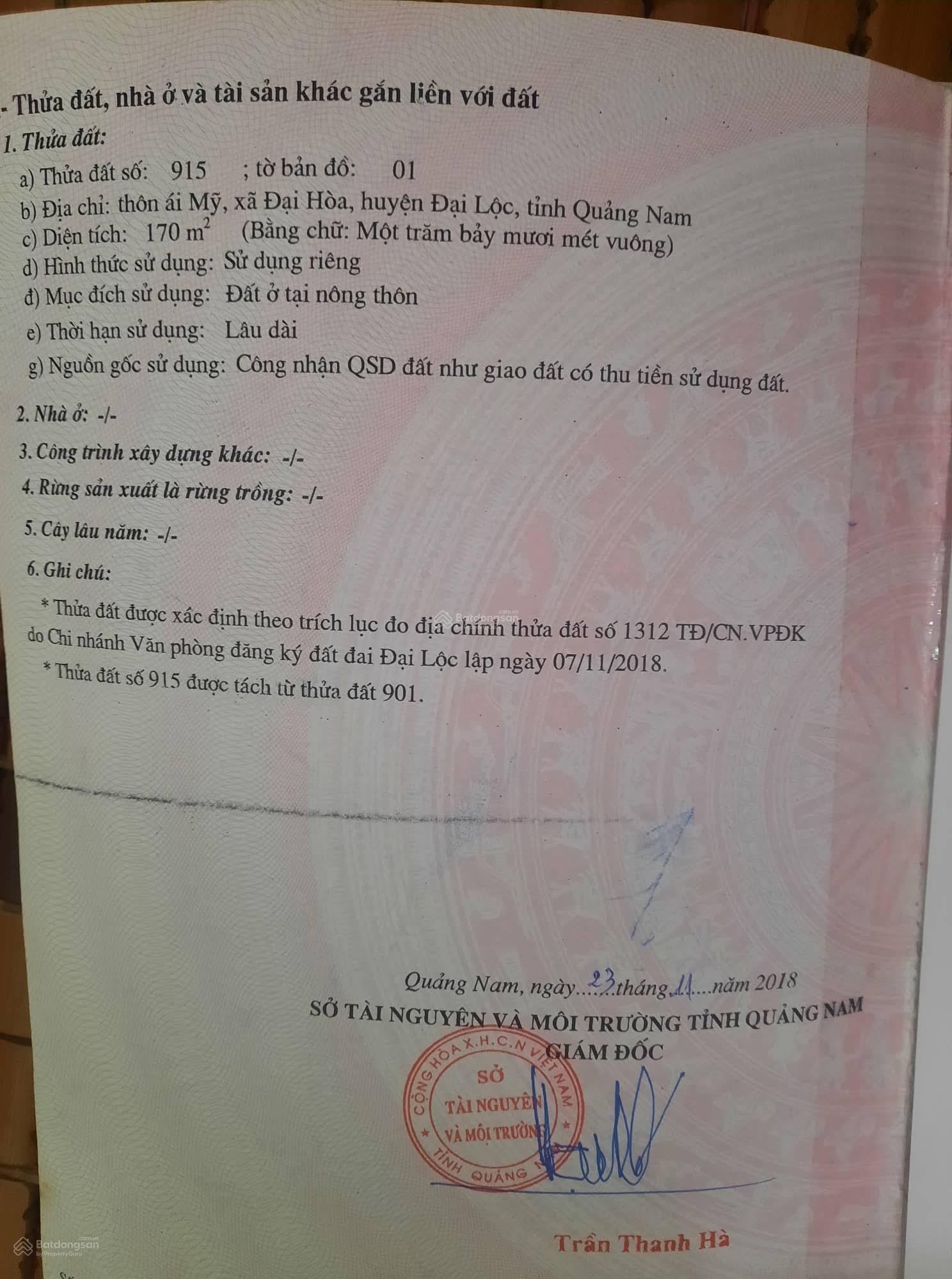 Bán 170m2 đất ở kiệt ô tô Đỗ Đăng Tuyển xã Đại Lộc giá rẻ xây nhà 795 triệu