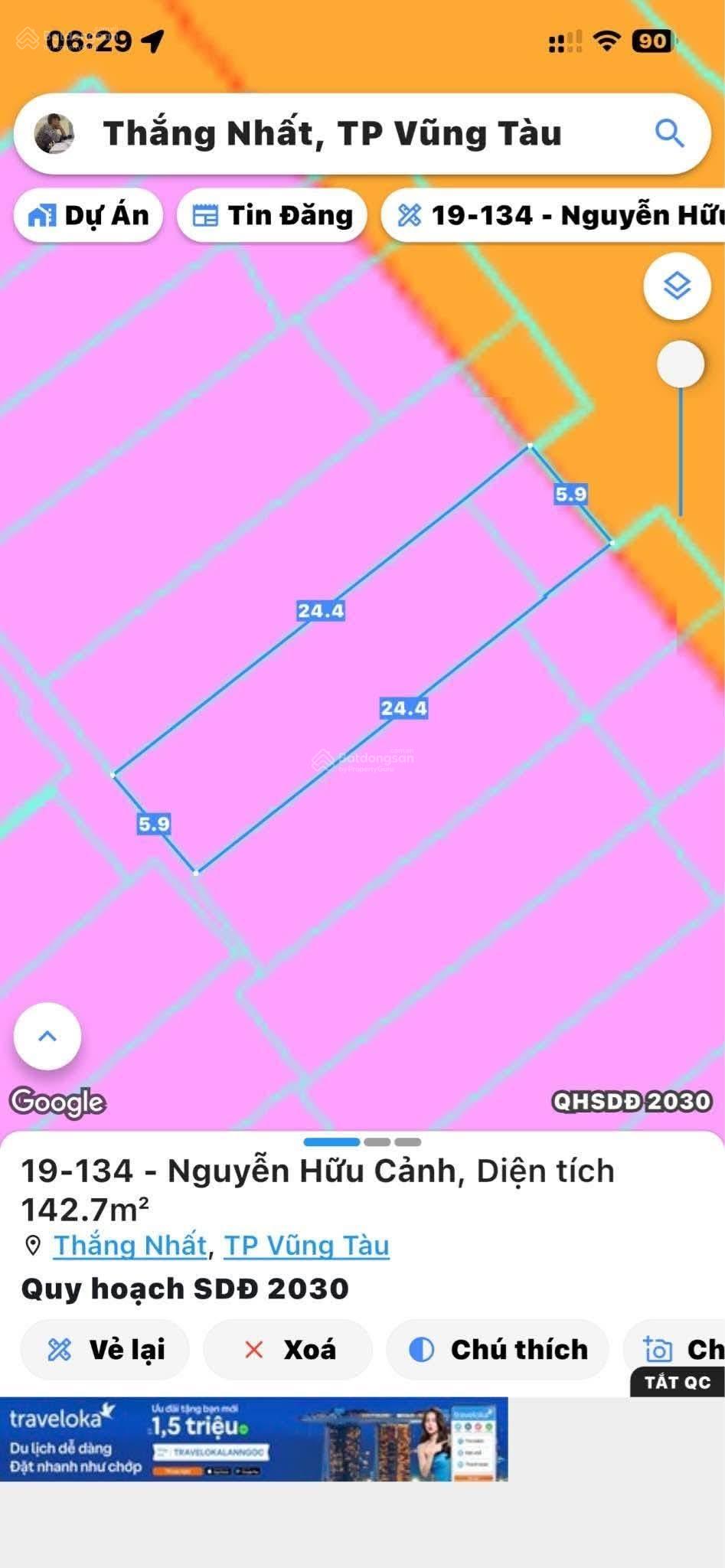 NHÀ MẶT TIỀN NGUYỄN HỮU CẢNH P.THẮNG NHẤT VŨNG TÀU 142m(5,9x25) GIÁ 15,95 TỶ TL