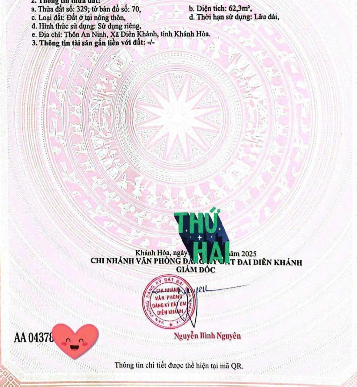 Diên An - rẻ nhất khu vực 945 triệu, giá trước tết. Lh: 0333 039 ***