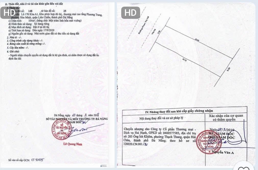Cặp đất biển Thị Nể 208m2 thông sát Biển Hòa Minh, Liên chiểu, Đà Nẵng 0938,917,985