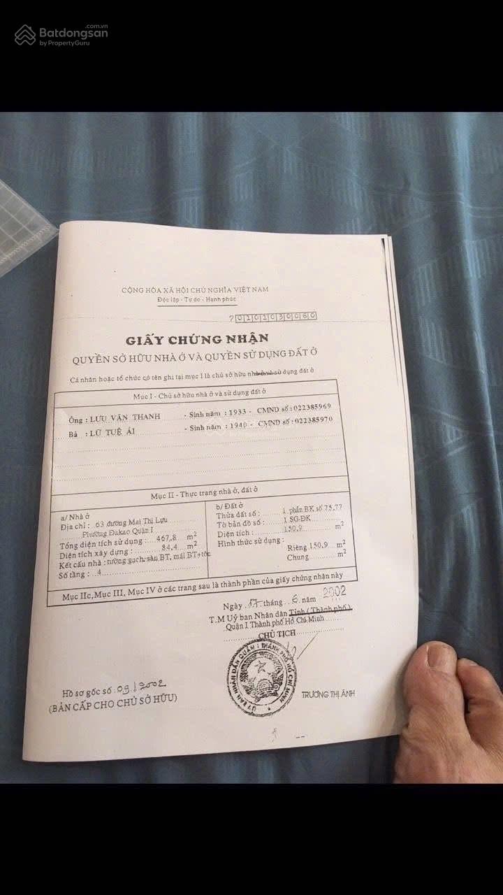 Bán Nhà 5 Lầu Mặt Tiền Mai Thị Lựu. P Đa Kao. Q 1 . DT 149.1 M (8.2 x 18.5 ) Giá 75 Tỉ Có TL