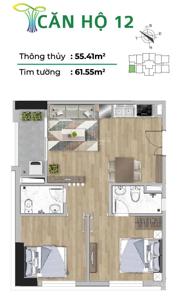 Căn hộ 2PN tại chung cư Tecco Elite Thịnh Đán Thái Nguyên