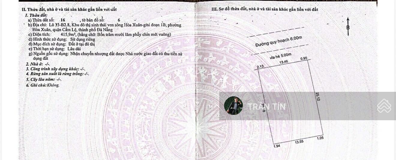 Lô đất biệt thự view sông khu Euro 2, Đường Giáng Hương 1