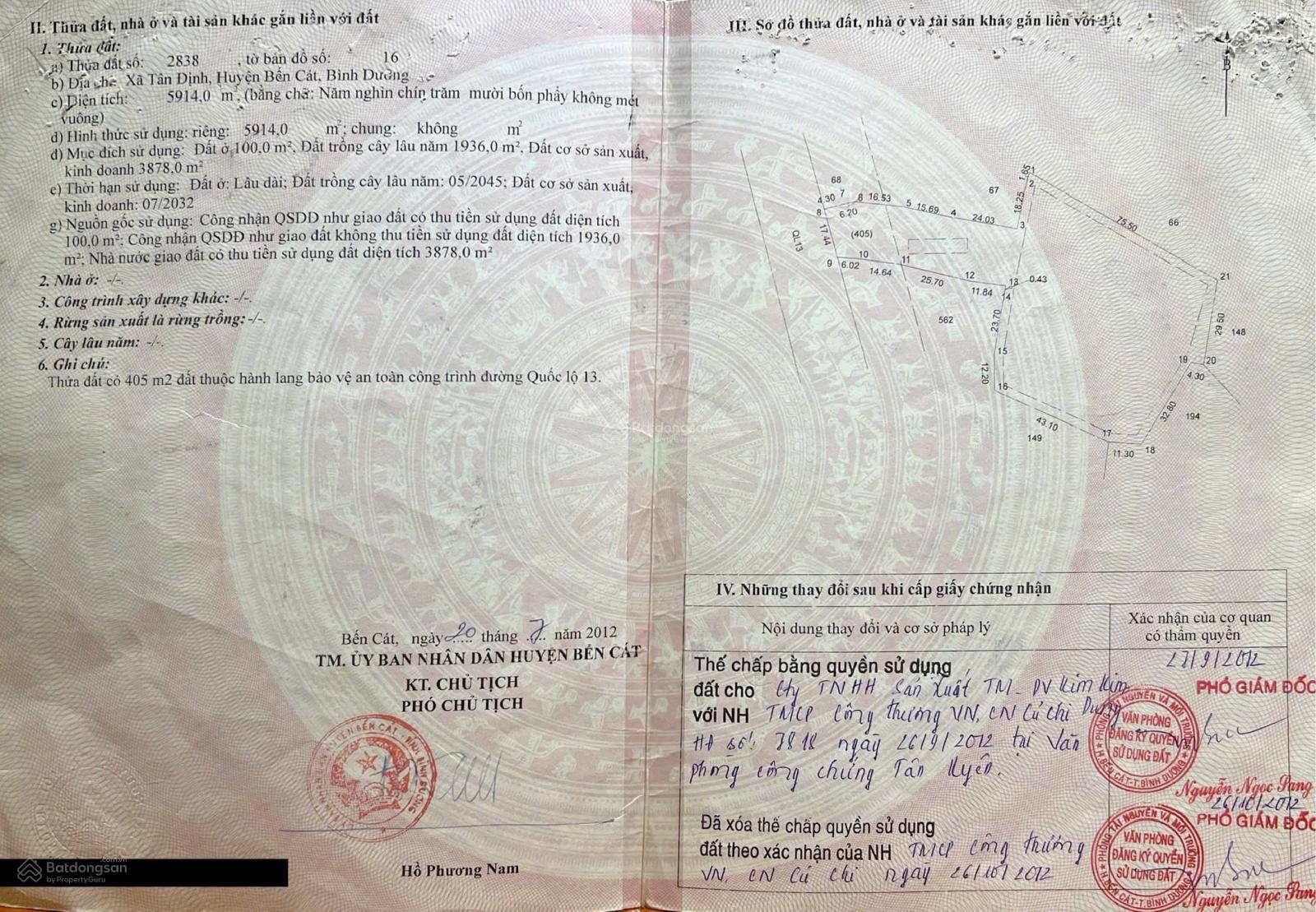 CHÍNH CHỦ BÁN 5914M2 ĐẤT SẢN XUẤT KINH DOANH MẶT TIỀN QL13-TÂN ĐỊNH-BẾN CÁT CHÍNH CHỦ BÁN 5914M2 ĐẤT SẢN XUẤT KINH DOANH MẶT TIỀN QL13-TÂN ĐỊNH-BẾN CÁT