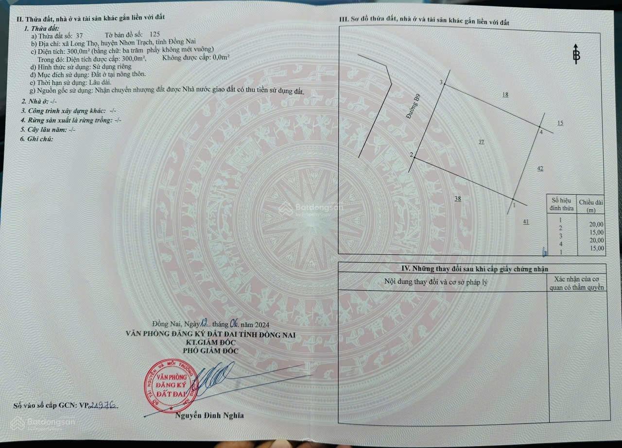 Dự án HUD Nhơn Trạch đất nền NV 300m2 ngang 15mét đối diện tiện ích sổ hồng riêng có sẵn