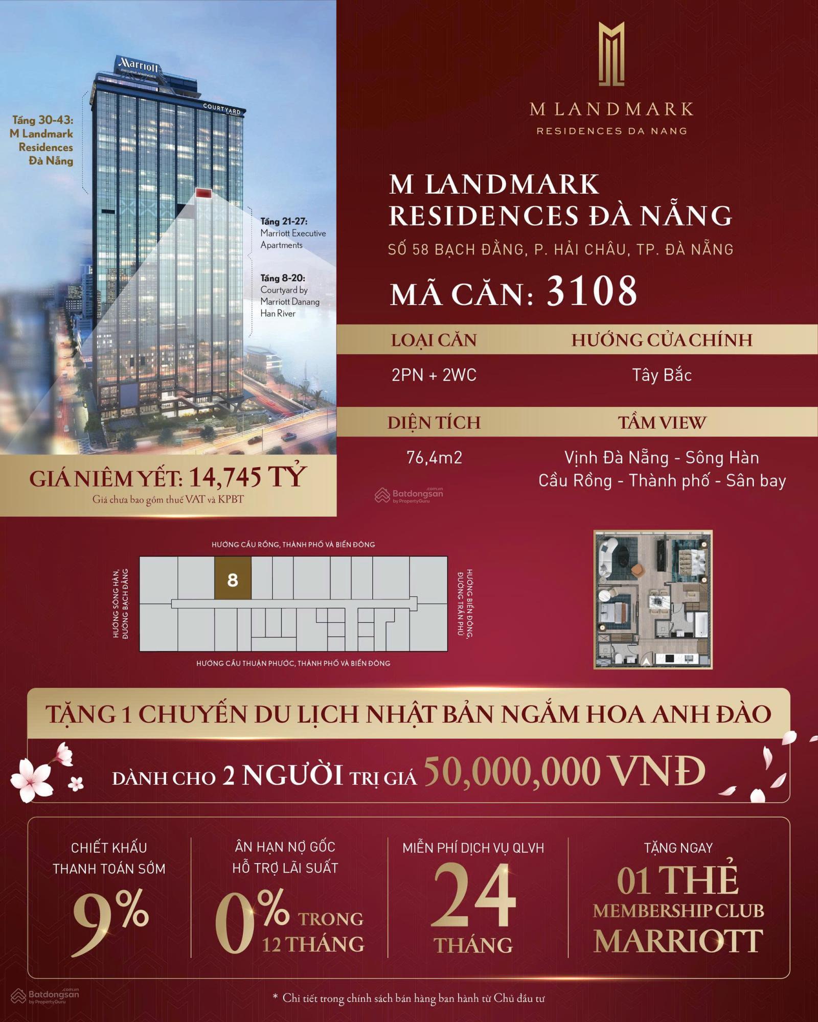 Chính sách bán hàng đặc biệt duy nhất 5 ngày căn hộ 3108 M Landmark Residences Đà Nẵng