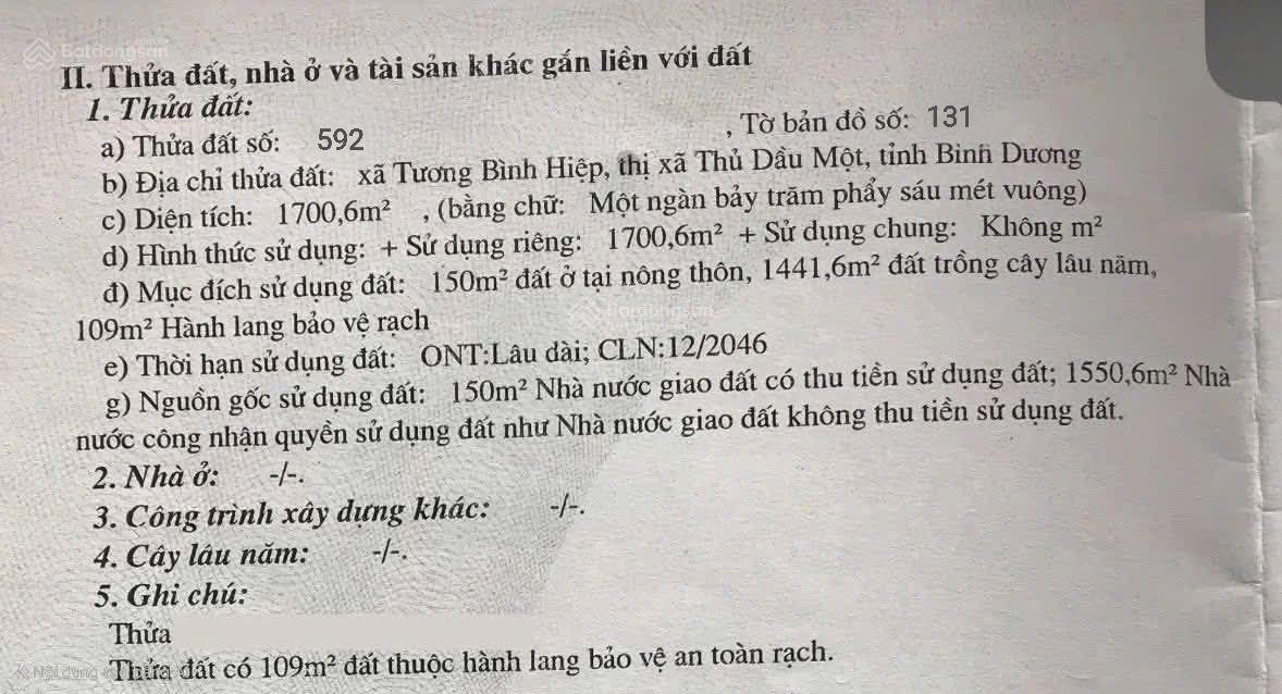 Đất xây biệt phủ sân vườn trung tâm Thủ Dầu Một 1700,6m2 thổ cư sẵn 150m2, đường nhựa 7m cực kỳ đẹp