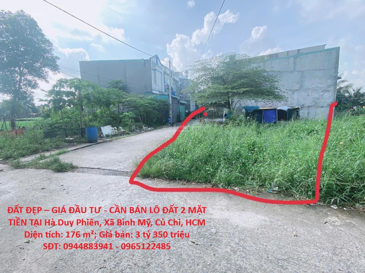 ĐẤT ĐẸP  GIÁ ĐẦU TƯ - CẦN BÁN LÔ ĐẤT 2 MẶT TIỀN TẠI Hà Duy Phiên, Xã Bình Mỹ, Củ Chi, HCM