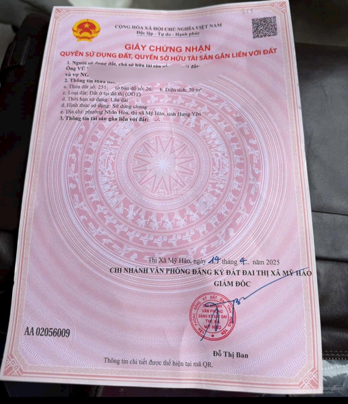 Chính chủ gửi bán lô đất nền khu bến xe có diện tích 70m2 tại phường Nhân Hòa, Mỹ Hào, Hưng Yên