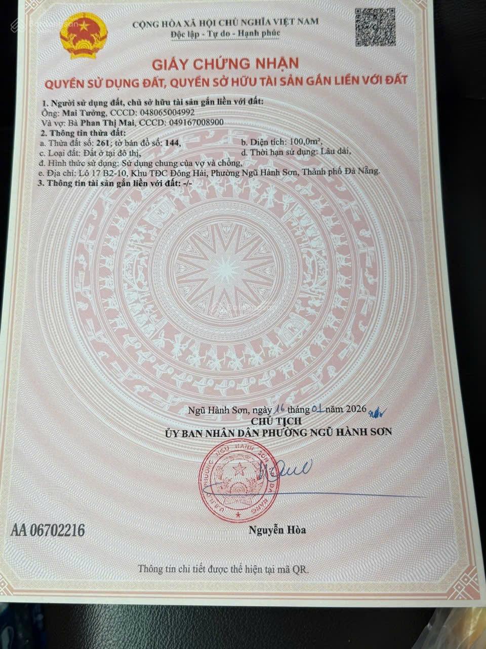 Chính chủ bán lô đất view công viên TĐC Đông Hải