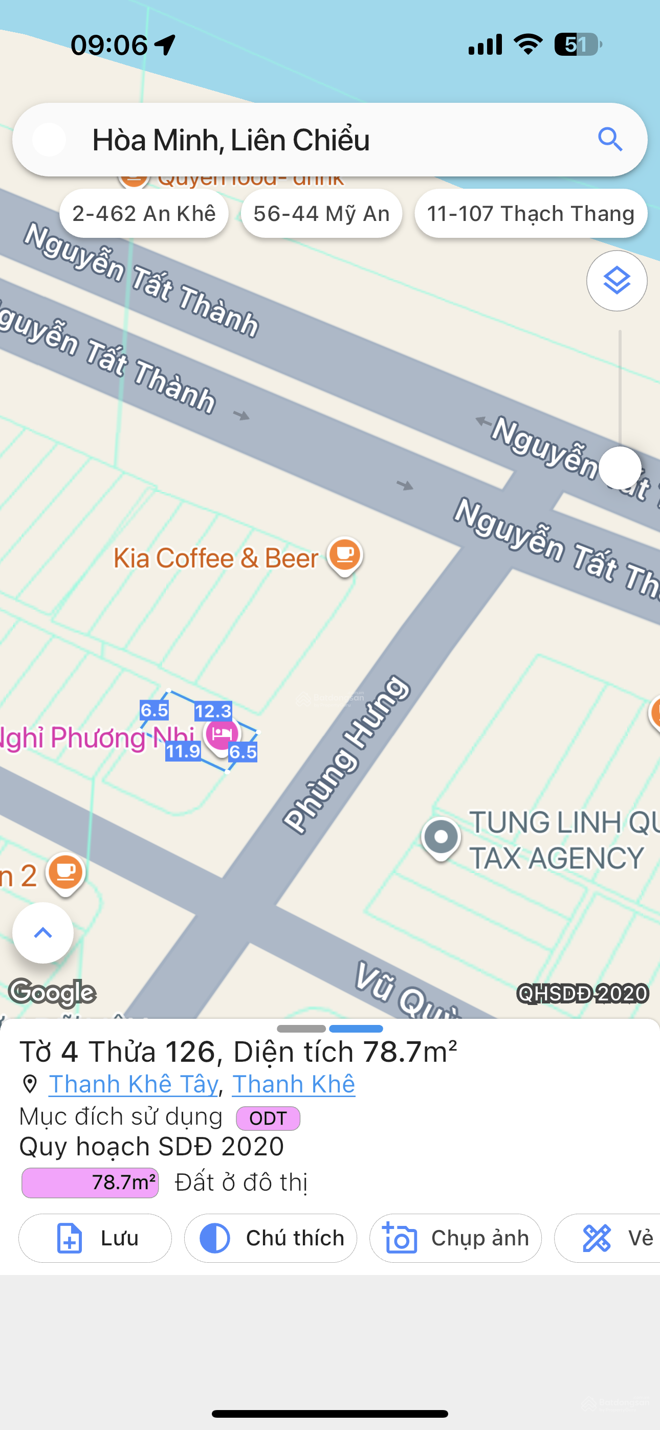 Đất mặt tiền đường Phùng Hưng. Thanh Khê. Sát biển Nguyễn Tất Thành. DT 79m2 ngang 6m5