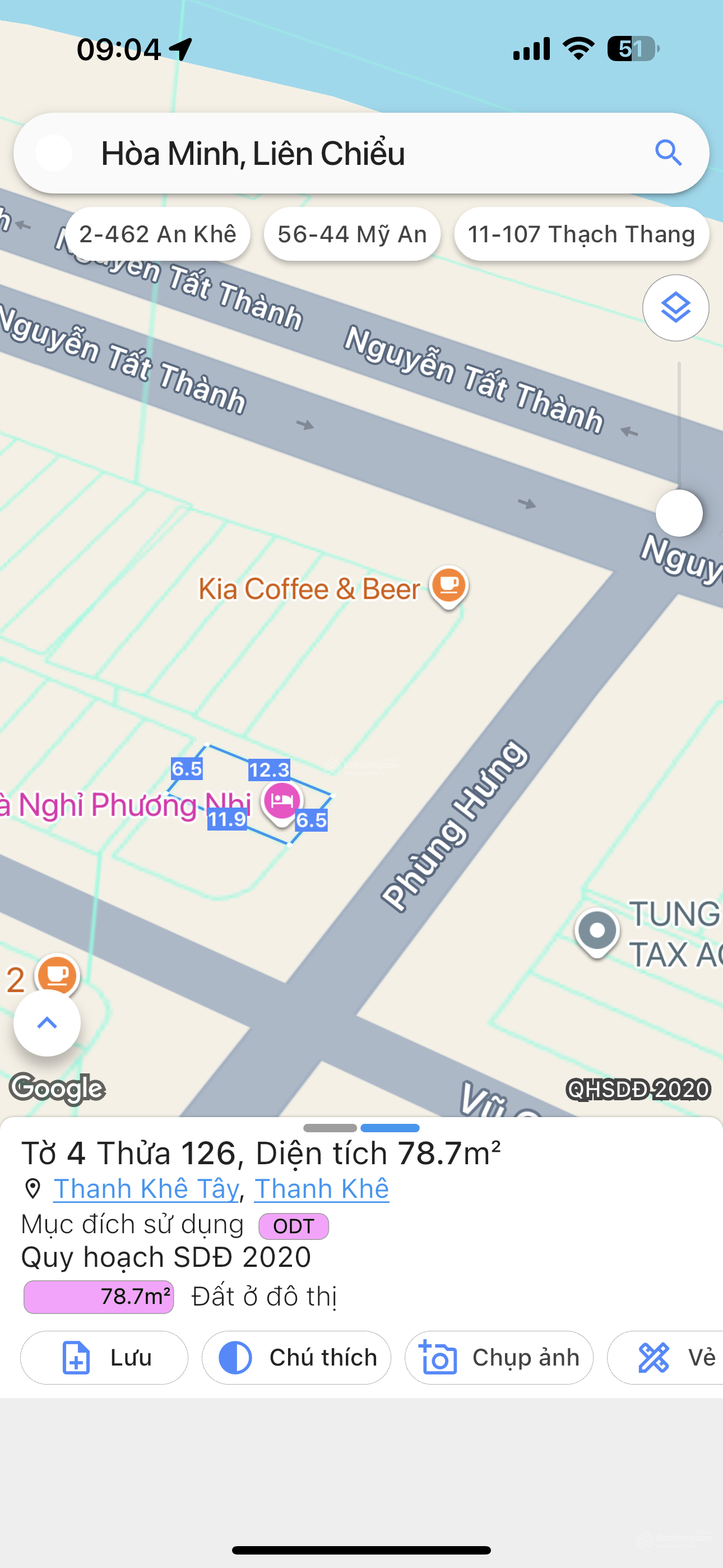 Đất mặt tiền đường Phùng Hưng. Thanh Khê. Sát biển Nguyễn Tất Thành. DT 79m2 ngang 6m5