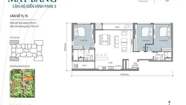 Hàng Vip!!! Cần bán căn Góc 3 ngủ toà Park 3 - 3 ngủ sáng 128m Park 3 - Ban công dài 7m