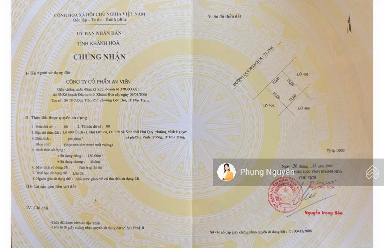 Bán lô góc 2 mặt tiền đường lớn 26m và 21m tại An Viên Nha Trang, kết nối dự án Vinhomes Pearl Bay