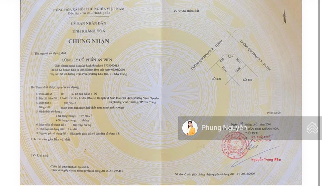 Bán lô góc 2 mặt tiền đường lớn 26m và 21m tại An Viên Nha Trang, kết nối dự án Vinhomes Pearl Bay