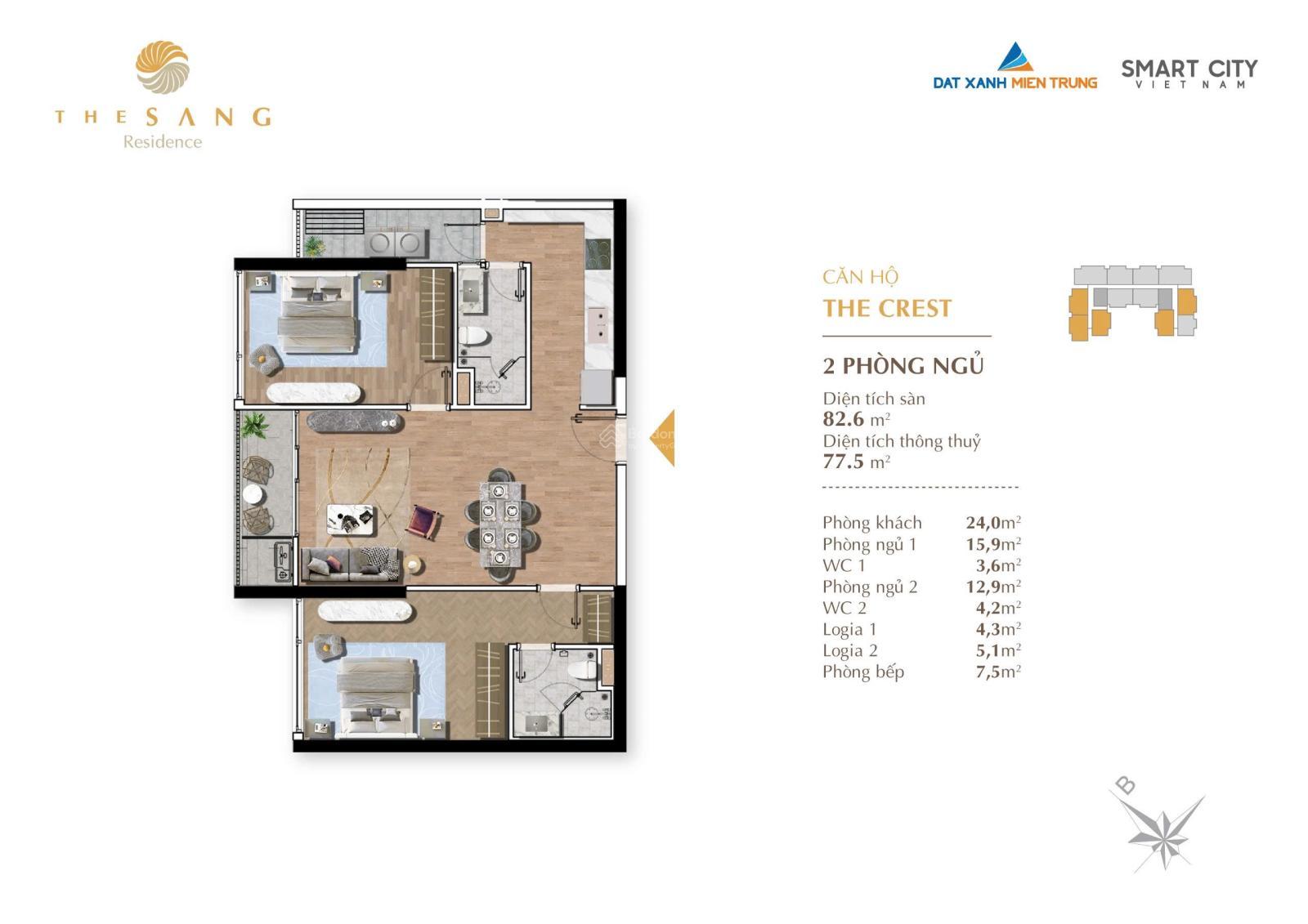 Bán căn hộ biển Đà Nẵng 2PN sổ hồng lâu dài - View Biển hướng Đông Nam mát mẻ quanh năm