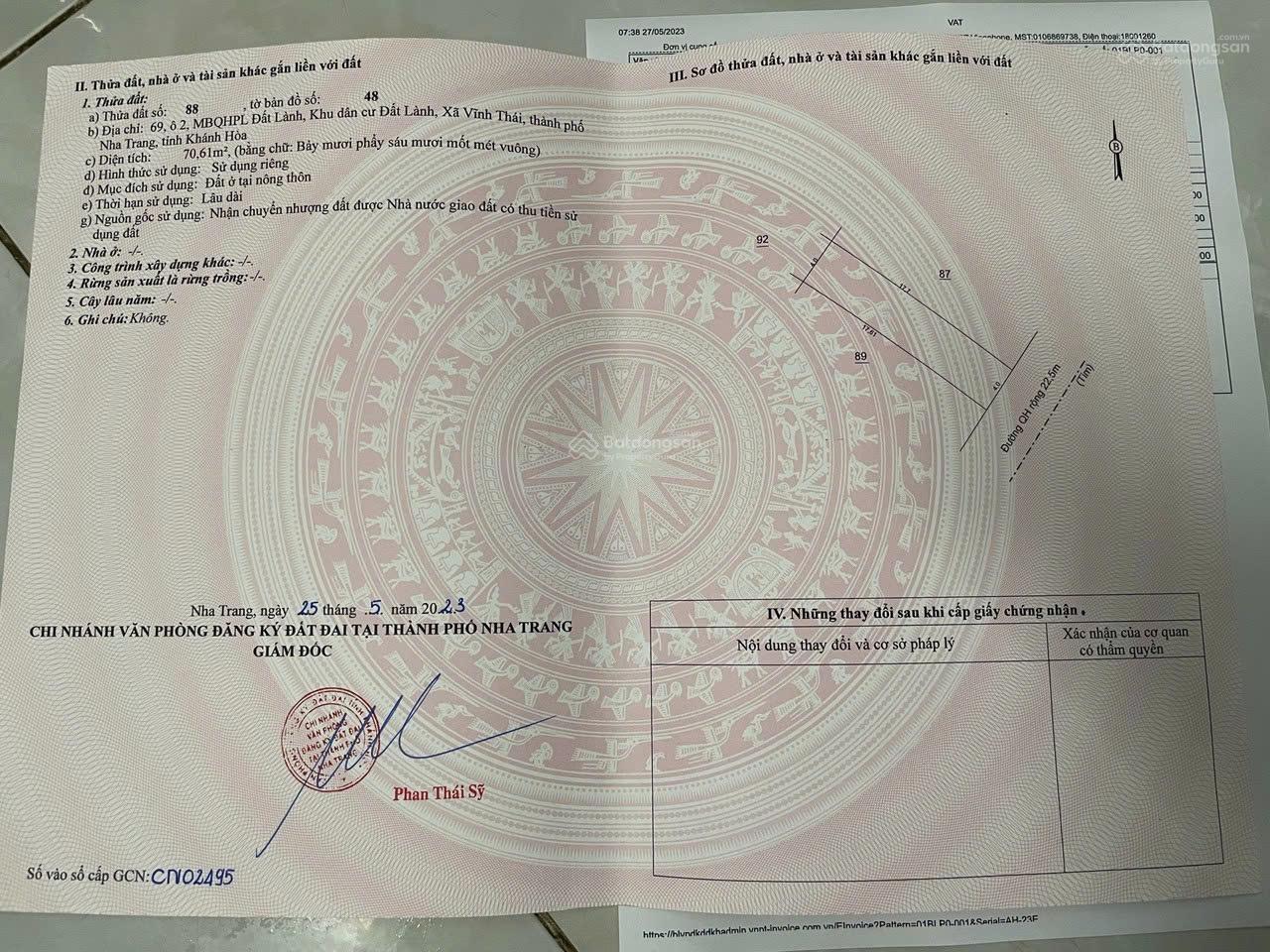 Bán lô cực hiếm mặt tiền đường Phong Châu rộng 22.5m, TĐC Đất Lành, Vĩnh Thái