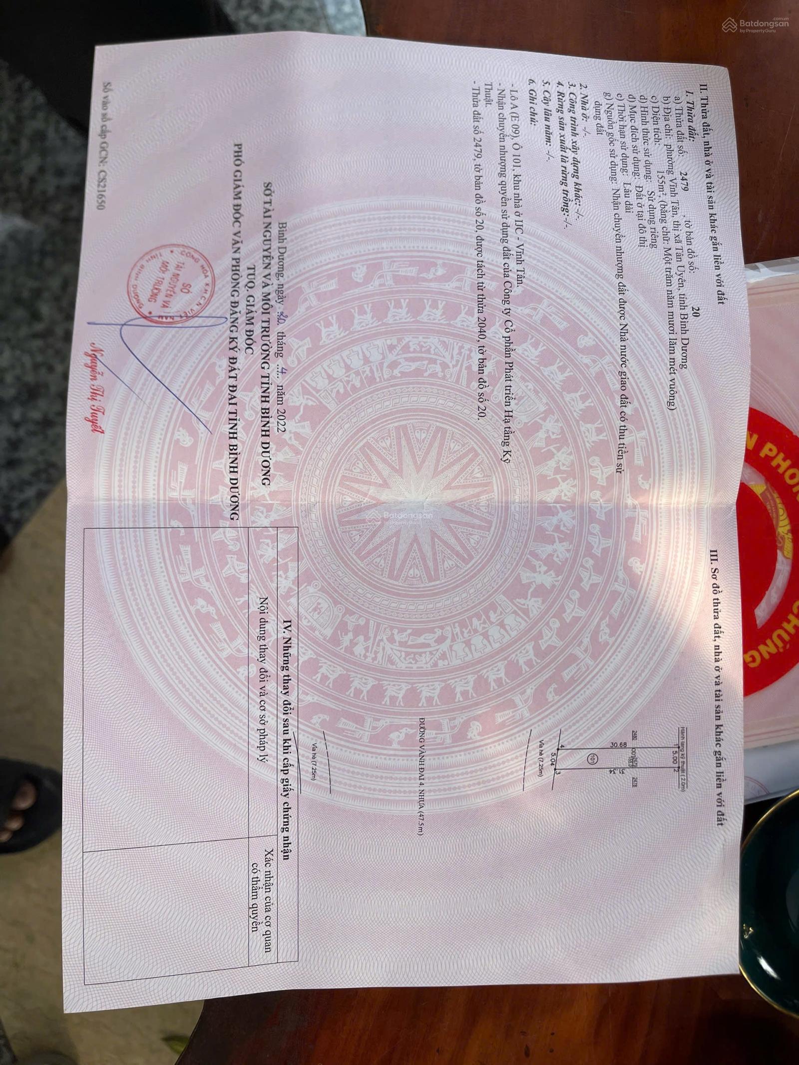 Bán lô đất ngay vòng xoay mặt tiền đường vành đai 4 vsip 2A. 15x32m giá 12,5tỷ