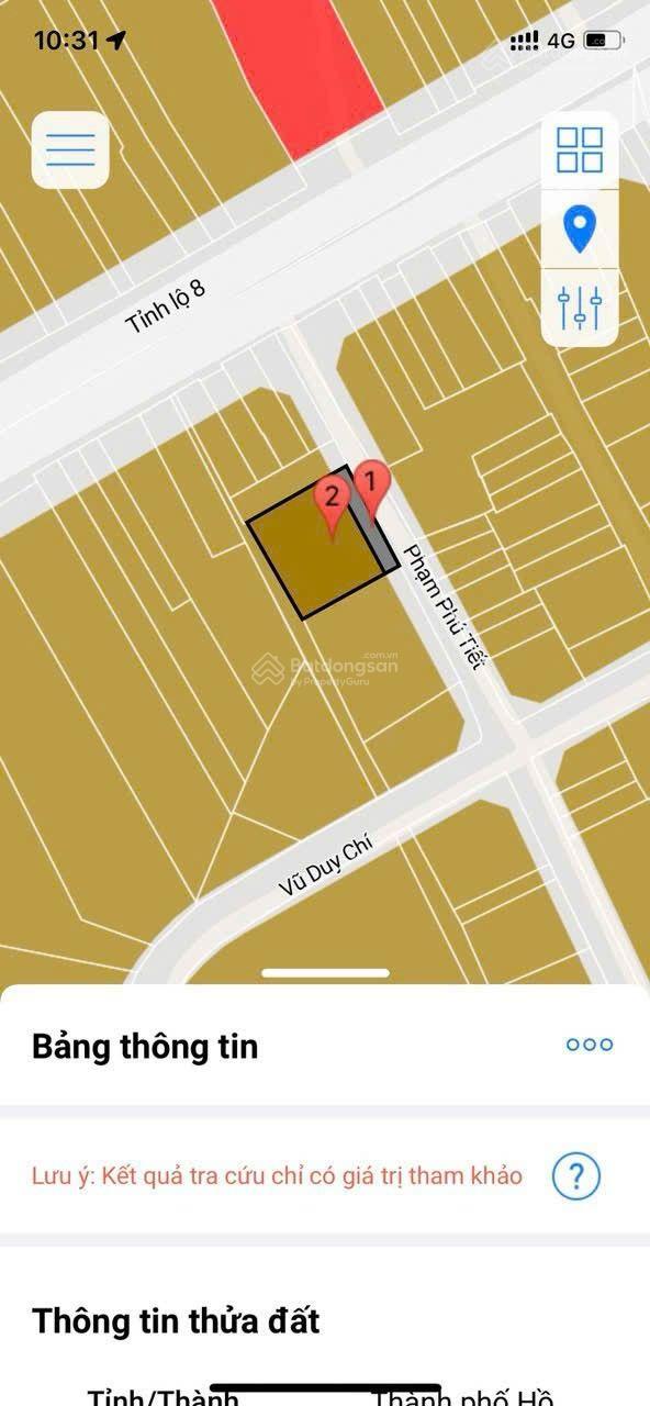 Chủ cần bán gấp lô đất mặt tiền Phạm Phú Tiết, Thị Trấn Củ Chỉ. Sát bên Tỉnh Lộ 8. DT 159m2, 3ty6