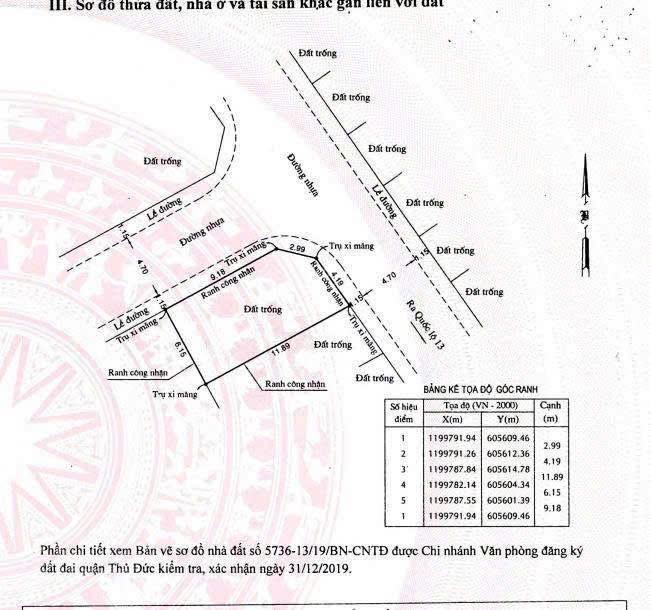 10,8 tỷ lô góc sát mặt tiền QL13 kề Vạn Phúc Hiệp Bình Phước Thủ Đức. 6.15 x 12m 69m² đường 7m