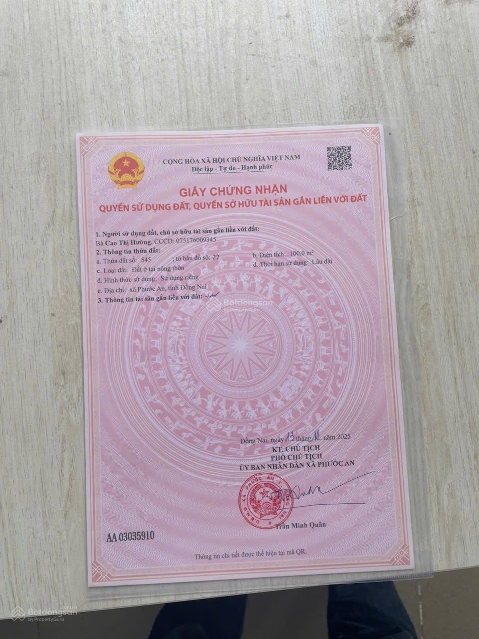 Đất nền khu tái định cư Phước An đã có sổ hồng riêng hạ tầng điện âm nước máy xây dựng tự do