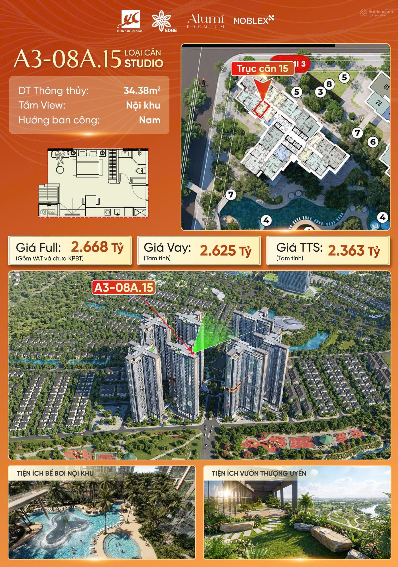 Alumi còn lại 1 căn studio giá tốt nhất 2tỷ363, ban công chính Nam mát mẻ luôn ạ