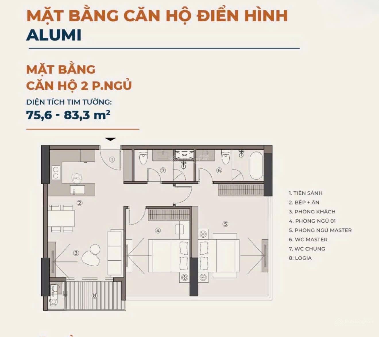 Alluvia căn góc 2 ngủ , tầng trung , 74,6m , hàng còn lại duy nhất căn góc