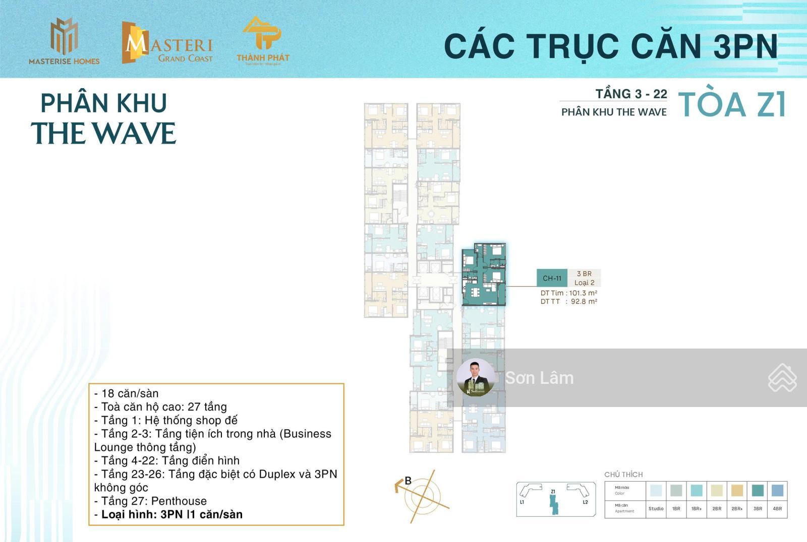 Bán căn 3 ngủ góc kính cong - Tầng trung - View Bể bơi + Biển hồ tạo sóng - Masteri Grand Coast