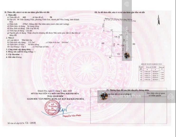 Bán căn biệt thự Trần Quang Diêu, đối diện CC Hoàng Quân, 259m2, 62tr/m2, cách biển 700m