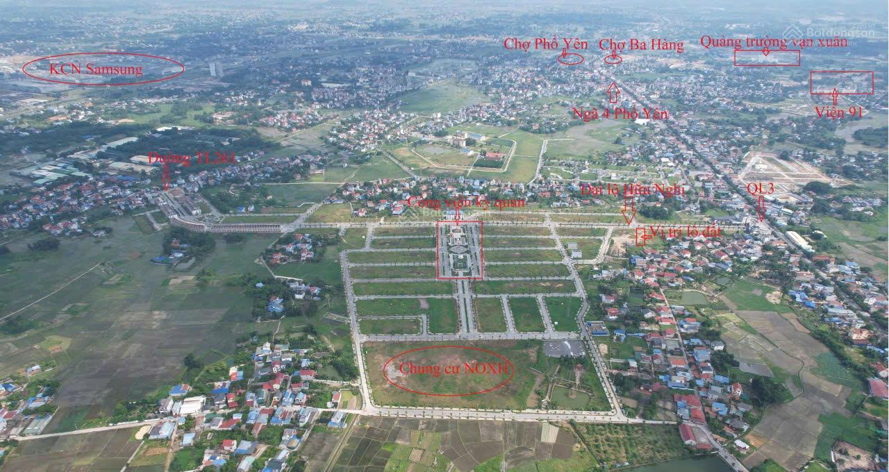 BÁN LÔ ĐẤT NỀN ĐẦU TƯ 100m2-SỔ ĐỎ LÂU DÀI-NẰM NGAY LỐI ĐI VÀO 7 TOÀ CHUNG CƯ NOXH VIỆT HÀN(PHỔ YÊN)