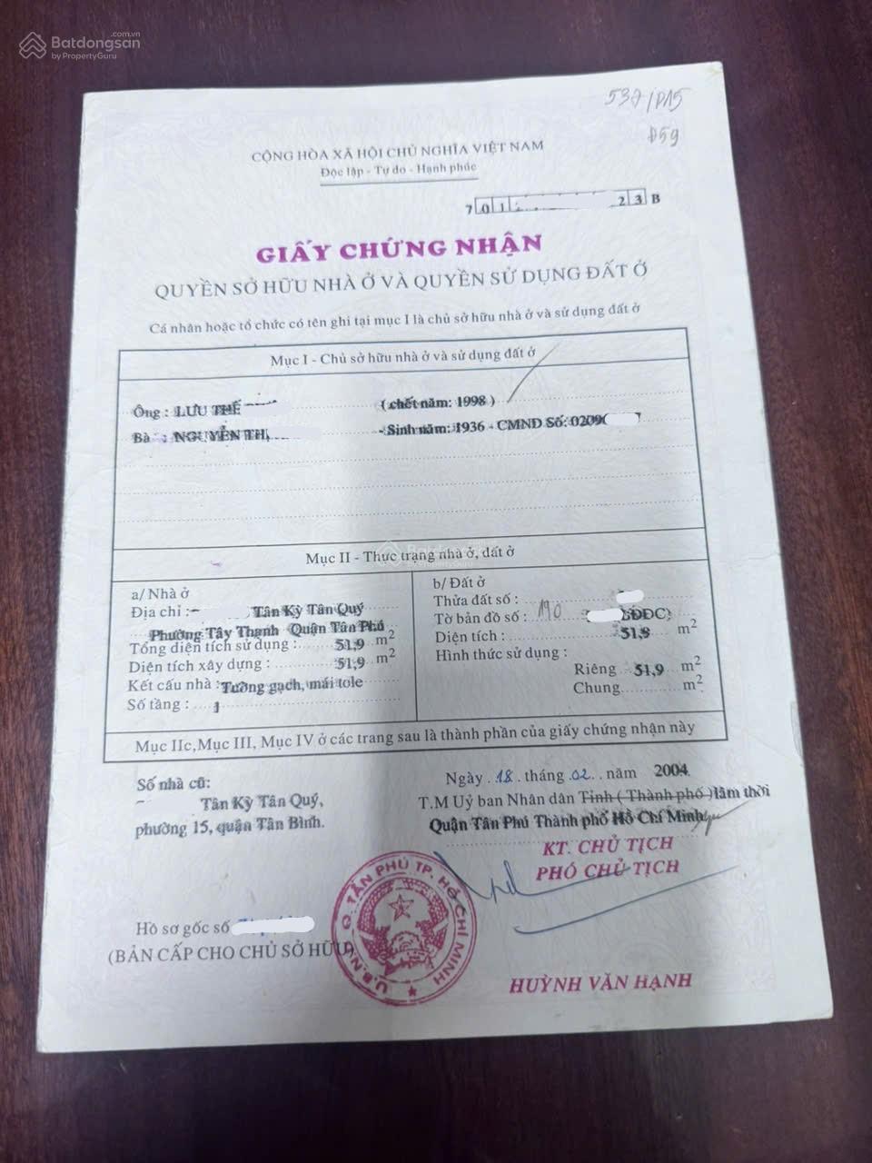 Bán nhà 52m2 - Tân Kỳ Tân Quý, gần siêu thị Pandora Trường Chinh - giá 4.5 tỷ