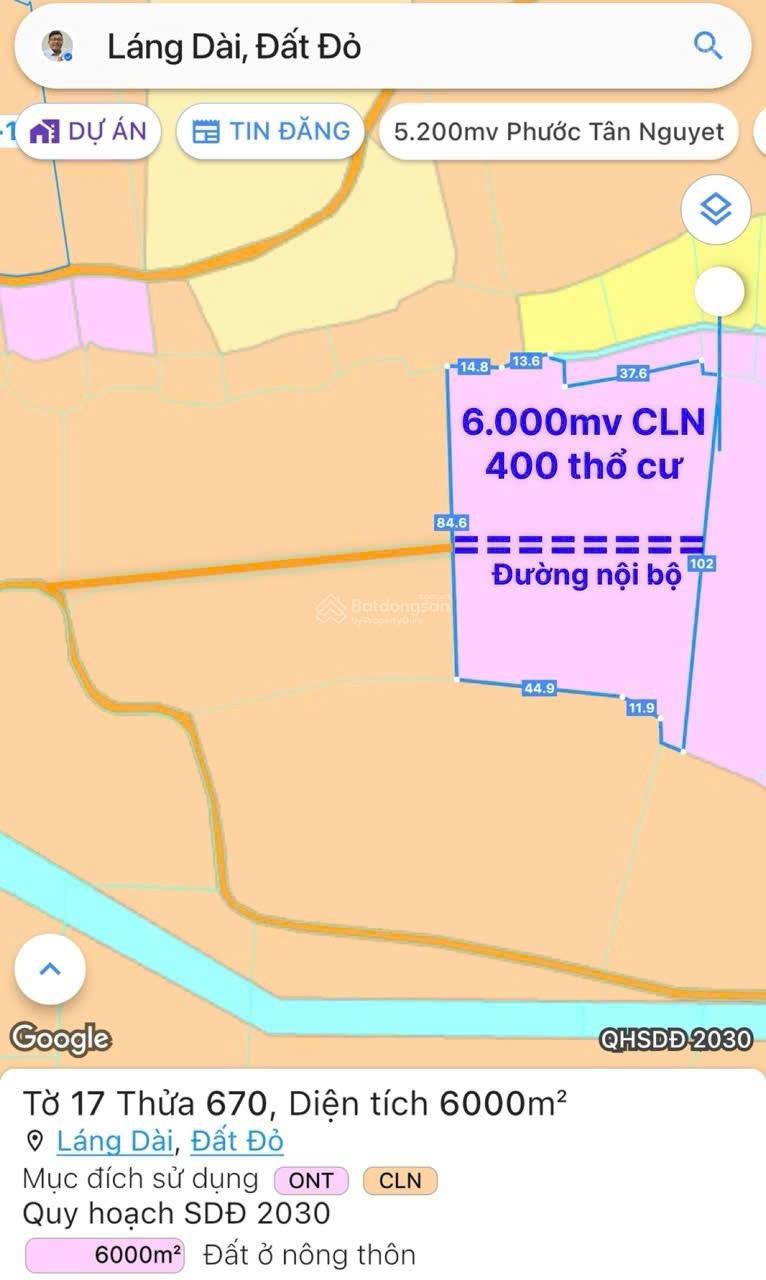 Chính chủ cần bán 6.000m² đất gần chợ Láng Dài có 400m² thổ cư cách biển Lộc An 30p Chính chủ cần bán 6.000m² đất gần chợ Láng Dài có 400m² thổ cư cách biển Lộc An 30p