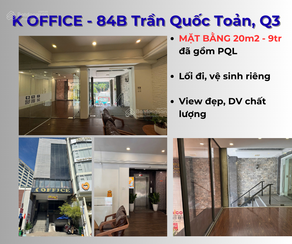 Chính chủ mặt bằng VP 20m2 - chỉ 8tr phí quản lý 1tr - Trần Quốc Toản Q3