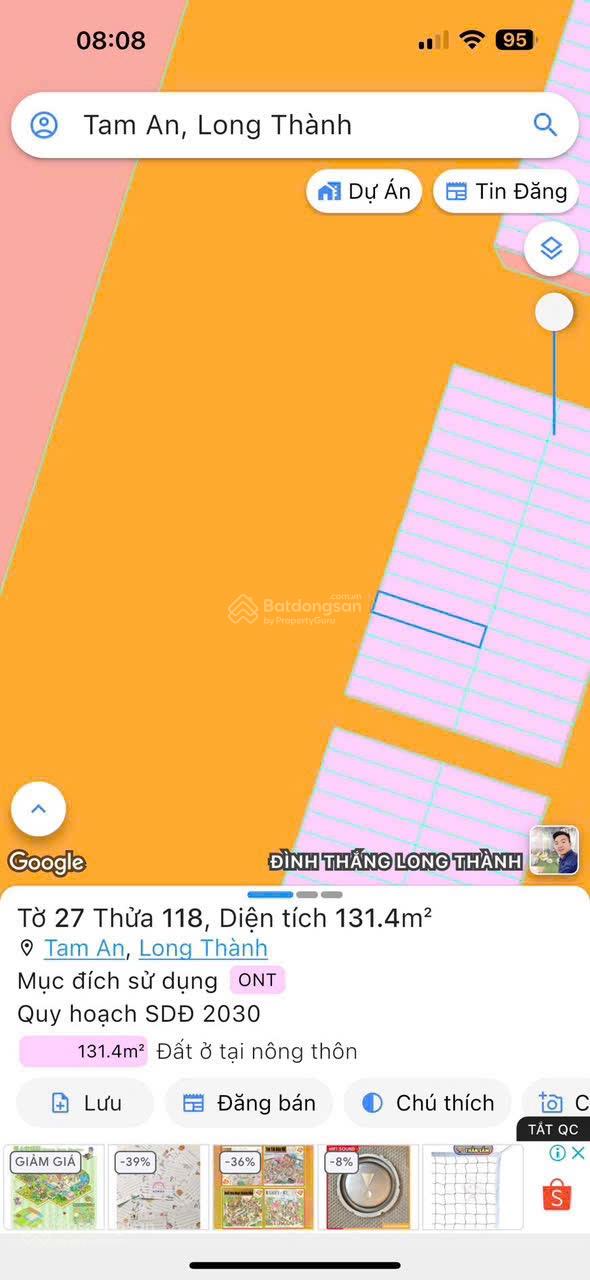 Lô đất 131.4m2, 5x26,3m trong khu dân cư Tam An, Long Thành Lô đất nằm gần Bùng Binh 75m ngay UBND