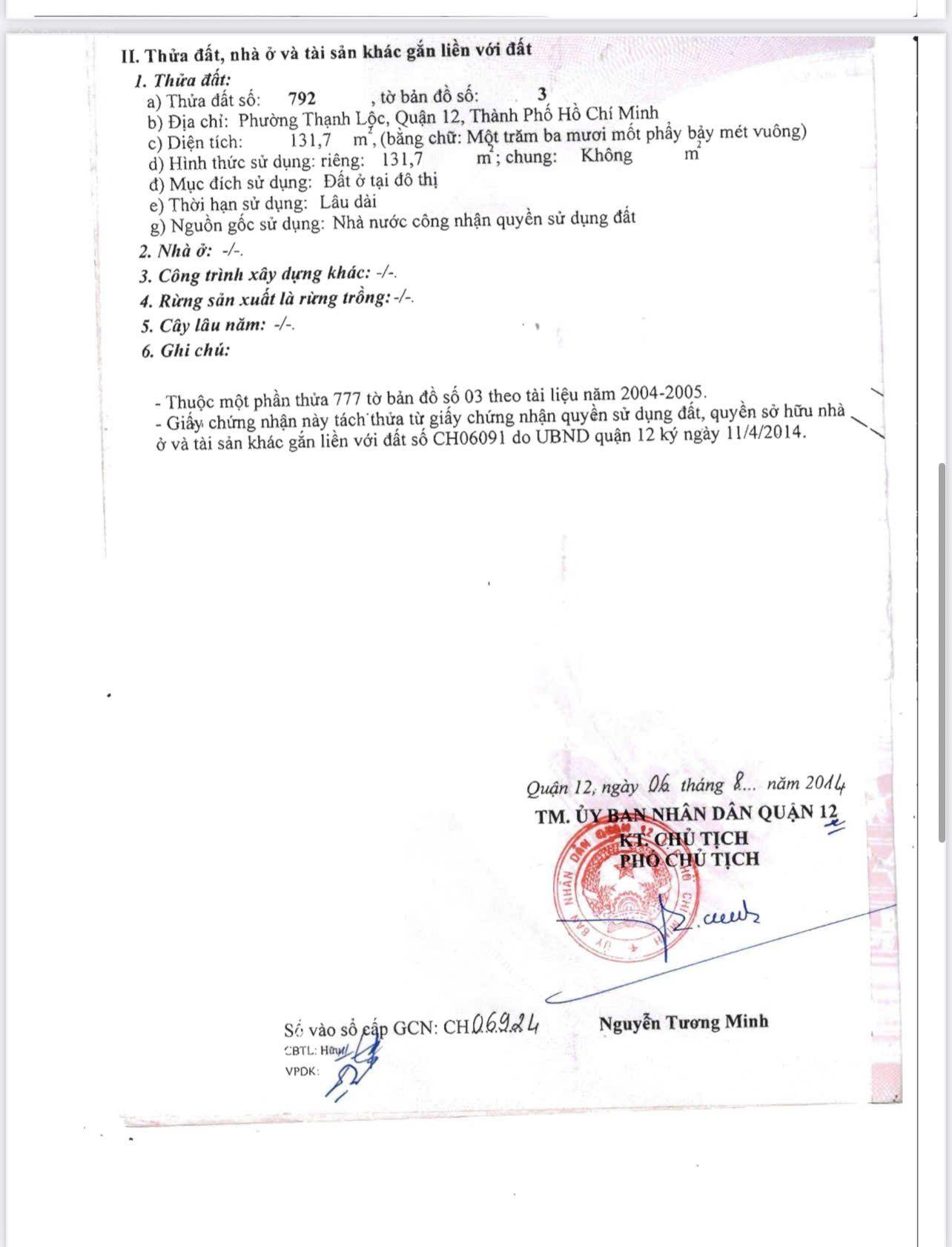 Mặt tiền Thạnh Lộc Q12 kế bên Sông Sài Gòn - Đất 132m2 5x26,5 Full thổ không lộ giới - Chỉ 6,2 tỷ